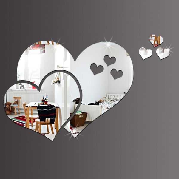 

1pc creative love hearts 3d mirror wall sticker decal diy home living room art mural decor removable bathroom home decoration