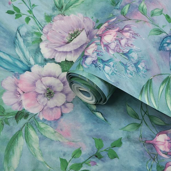 

nordic flower wallpaper living room home decor korean pastoral floral oil painting bedroom background romantic green wall paper