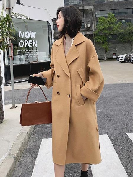 

side double 100% wool coat female jacket 2020 autumn winter jacket women korean long woolen coats casaco feminino my3533 en s, Black