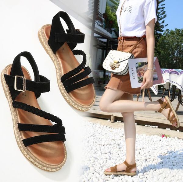 

2019 ladies fashion casual shoes summer sandals slipper beach shoes black/brown women shoes work/home flat heel beef tendon sole a520-3