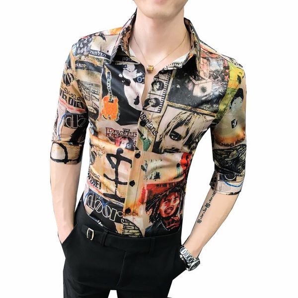 

social shirt for men luxury vintage flower half sleeve fashion blouse men's clothes summer men shirts hip hop high quality, White;black