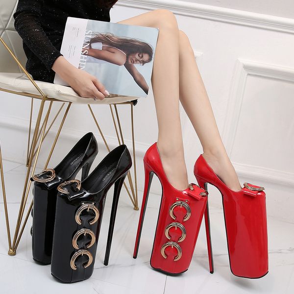 

big size 35-46 nightclub dance shoes super 30cm high heels 20cm platform party women pumps metal buckle pumps, Black