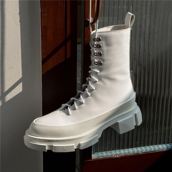 

women leather boots black white winter martin boots platform shoes women 2020 12#20/20d50