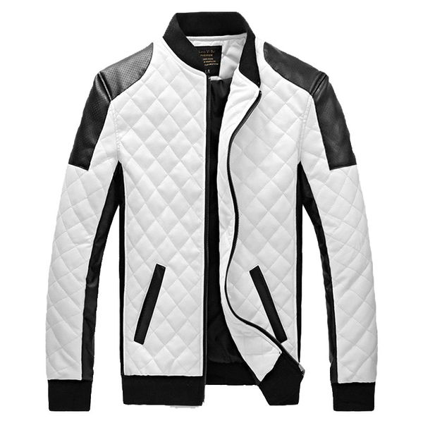 

mens jackets winter and autumn pu leather coats male black and white fashion slim plaid jacket, Black;brown