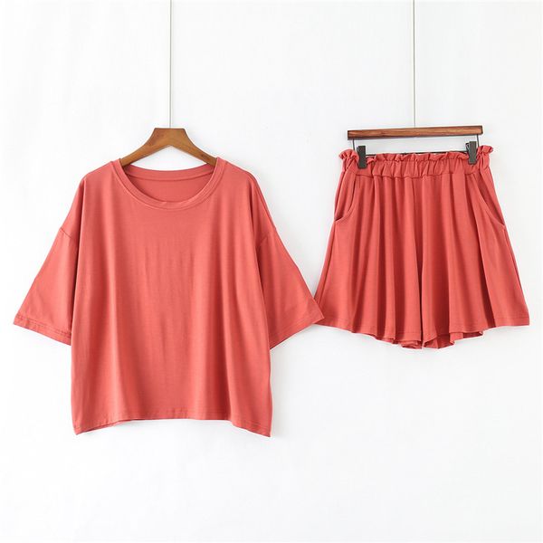 

woman sleepwear set 2pcs short sleeve& shorts nightwear summer new sleep suit solid home clothes 2019 soft homewear, Black;red