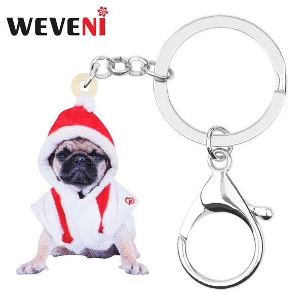 

weveni acrylic christmas costume pug dog key chains animal key rings car purse bag decorations keychains for women girl men gift, Silver