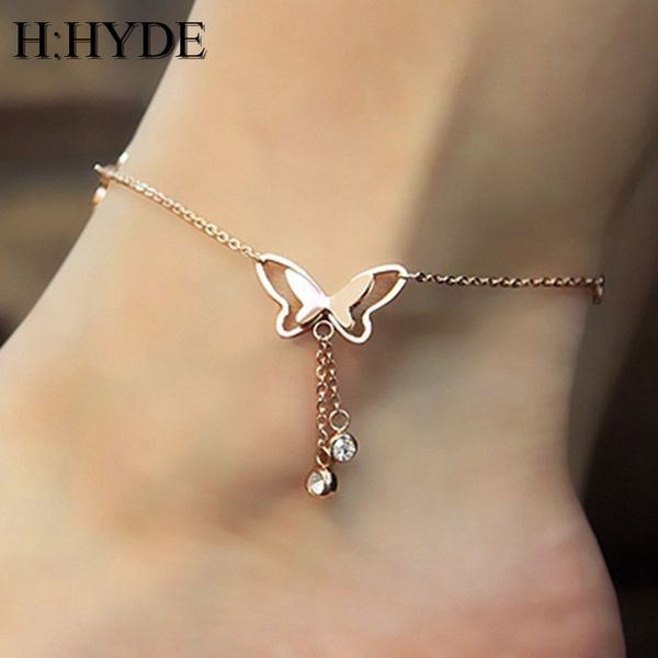 

h:hyde butterfly anklet pendant tassel rhinestone ankle bracelet beach foot chain for women girl charms barefoot sandals jewelry, Red;blue