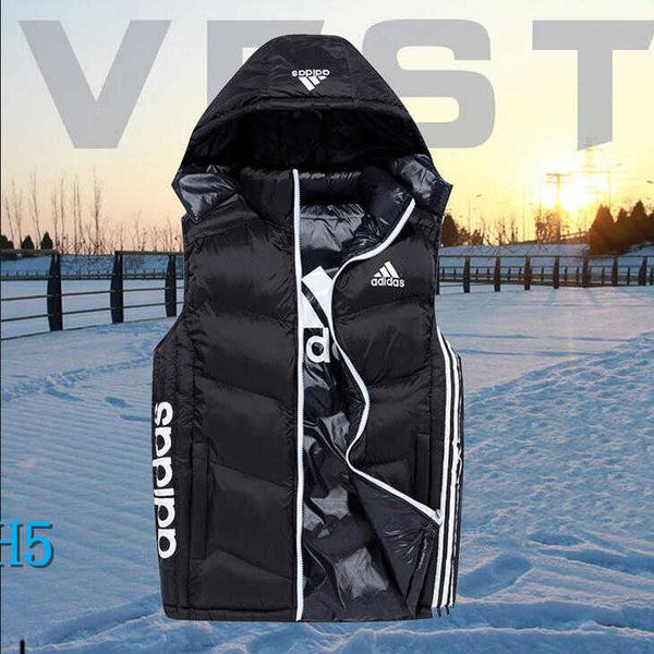 

3 stripes men down vests for men brand vest waistcoat winter coat with tags hat detachable sleeveless outdoor jacket ab wear 5, Black;white