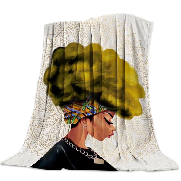 

african woman female mandala yellow hair nap blanket super soft cozy coral fleece throw blanket bedspread for couch throw travel