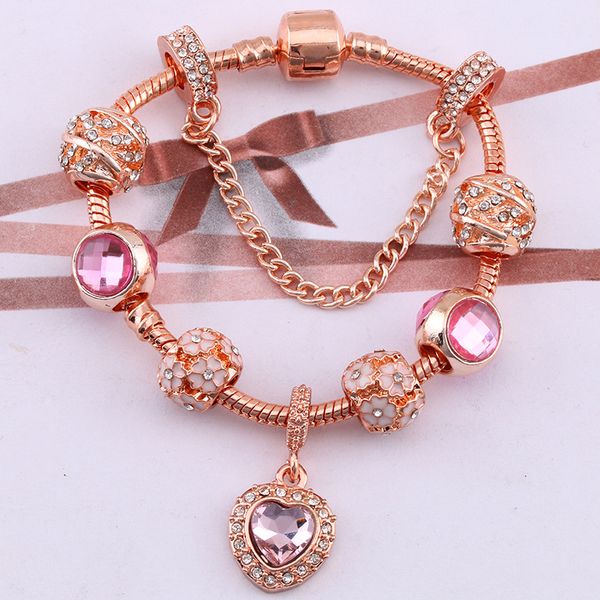 Großhandel-schlange kette rose gold armband für damen fallen anhänger pandora stil herz anhänger armband schmuck