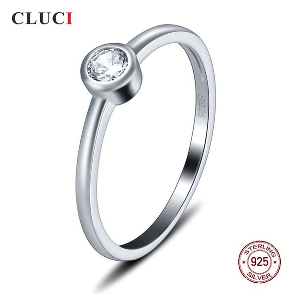 

cluci silver 925 single zircon simple women rings for wedding engagement round brand jewelry rings, Slivery;golden