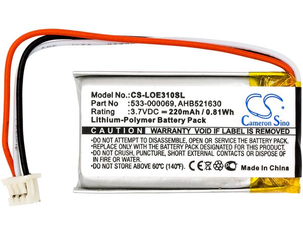 

cameron sino 220mah battery 533-000069, ahb521630 for logitech ue310, ue3500, ue4500