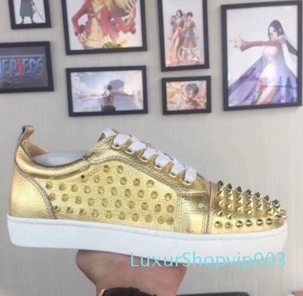 

wholesale full spiked low cut men sneaker red bottom shoes footwear male walking shoes junior men spikes flat low leather sneakers 35-47, Black