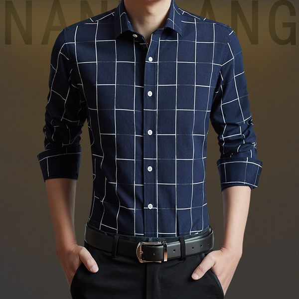 

yeddamavis blue shirt fashion brand men clothes slim fit men long sleeve shirt plaid cotton casual plus size -5xl, White;black