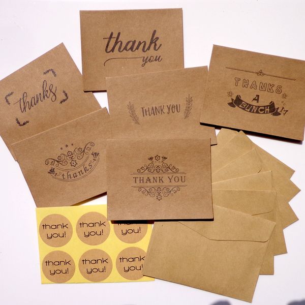 

6pcs thank you kraft card 6pcs kraft paper envelopes seal sticker wedding party mini brown paper card envelope sticker set