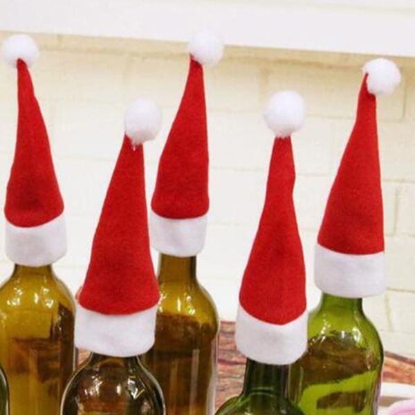 

10pcs christmas hat cup hat mini santa cover christmas gift red wine bottle cover home dinner decor