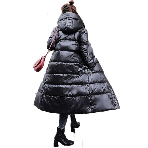 

winter women ultra-light down jacket 2019 new fashion long down coat hooded outdoor jackets doudoune longue femme rh580, Black