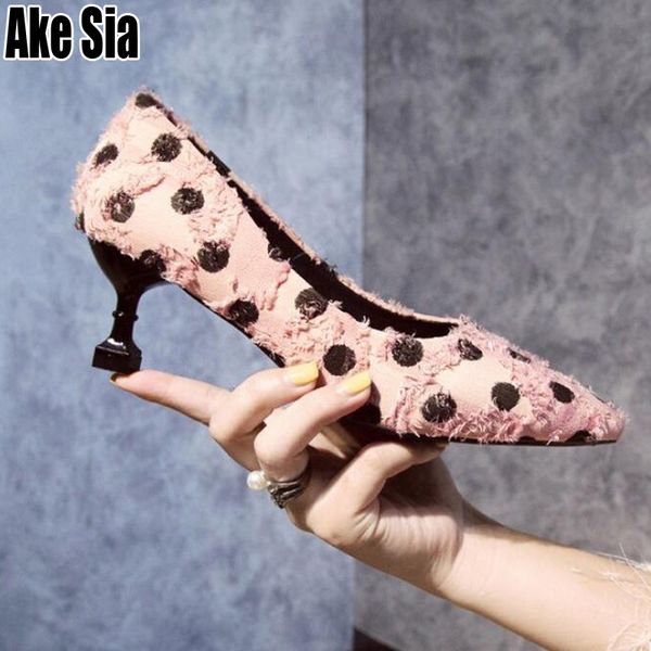 

polka dot concise style fashion ragged fringy tassels women lady mujer casual pointed toe high stilettos heels pumps shoes a539, Black