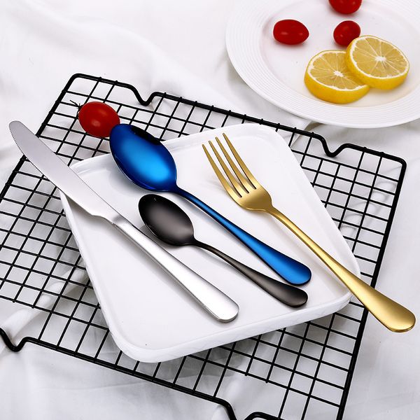

stainless steel flatware set golden cutlery color spoon knife fork rose gold restaurant luxury wed reusabl kitchen accessories