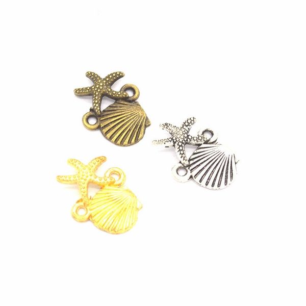 

500pcs/lot shell starfish connector charms pendants jewelry making bracelet findings diy accessories 13x18mm beach charms, Bronze;silver