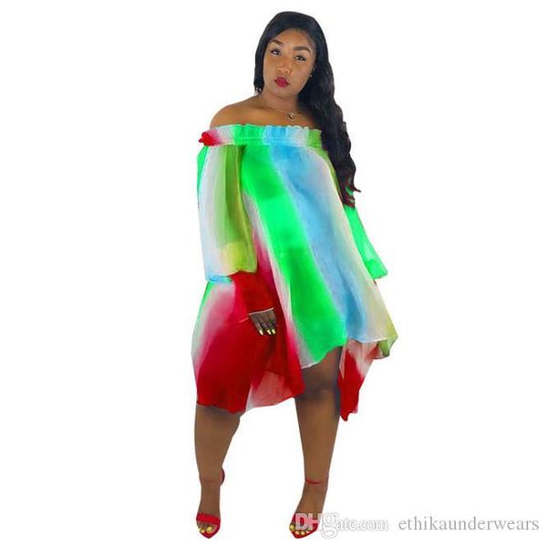 

irregular colorful printing women dresses summer slash neck long sleeve dress stripe gradient ladies casual dresses, Black;gray