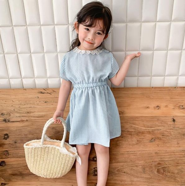 

2020 new style girls plaid dress cotton fashion summer girls dresses 2-7t qa659, Red;yellow