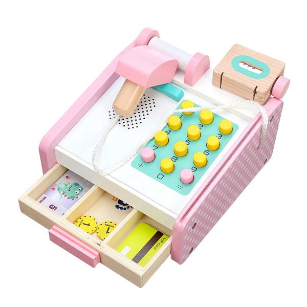

pink wooden children educational toys simulation cash register registradora shopping desk pretend play toy for children gift