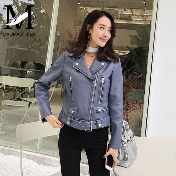 

genuine leather women quality jacket real sheep leather coat fashion lady natural lambskin jacket, Black