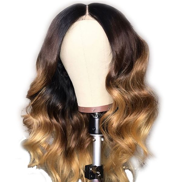 

ombre color body wave human hair wig glueless lace front human hair wig with baby hair pre plucked remy full lace wig, Black;brown