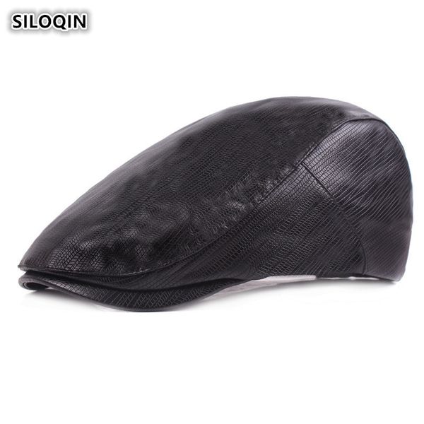 

siloqin men autumn and winter new style adjustable size leather berets trend young artists artist painter leisure hat snapback, Blue;gray