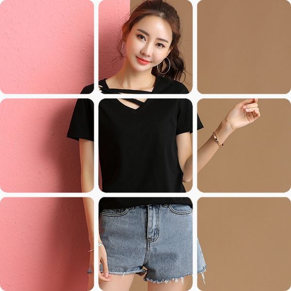 

short-sleeved women's 2020 women's ins loose slim t-shirt solid color scheming coat t-shirt top, White