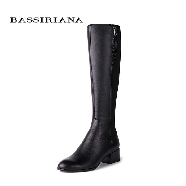 

bassiriana new 2018 genuine leather high boots stovepipe stretch for thin leg shoes woman spring 35-40 black ing