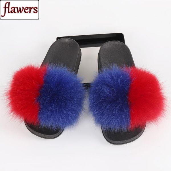 

fashion women real genuine fur slippers girls lovely fluffy real fur shoes slides flat sandals, Black