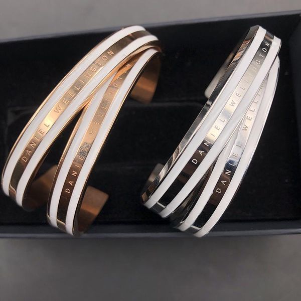 

new fashion high-end brand simple wild men and women couples open bracelet c-type rose gold 316l stainless steel bracelet bracelet, Black