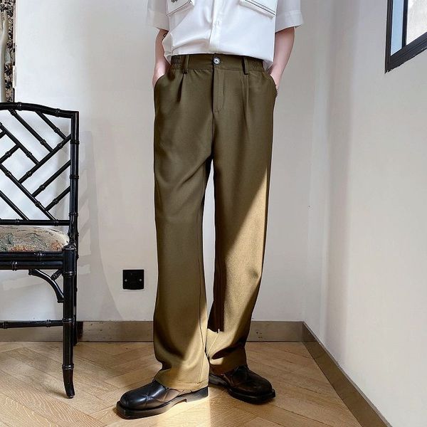 

korean straight trousers men's fashion solid color business casual dress pants men streetwear wild loose dress pants mens m-xl, White;black