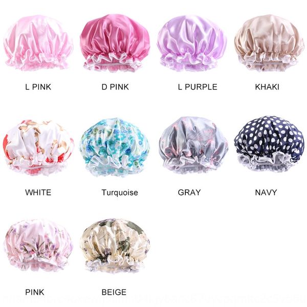 

double-layer turtleneck waterproof thickened bath women's printed bath cap oil-proof cigarette cap tjm-453, Blue;gray