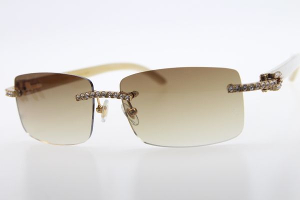 

wholesale high end brand glasses new 3524012 diamond rimless white genuine natural horn sunglasses men stone glasses brown, White;black