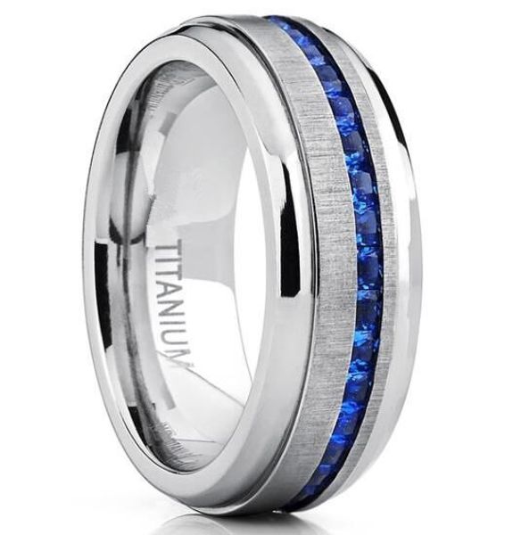 

2019 new luxury blue silver color round mens ring for men anniversary gift jewelry wholesale moonso r5529, Slivery;golden