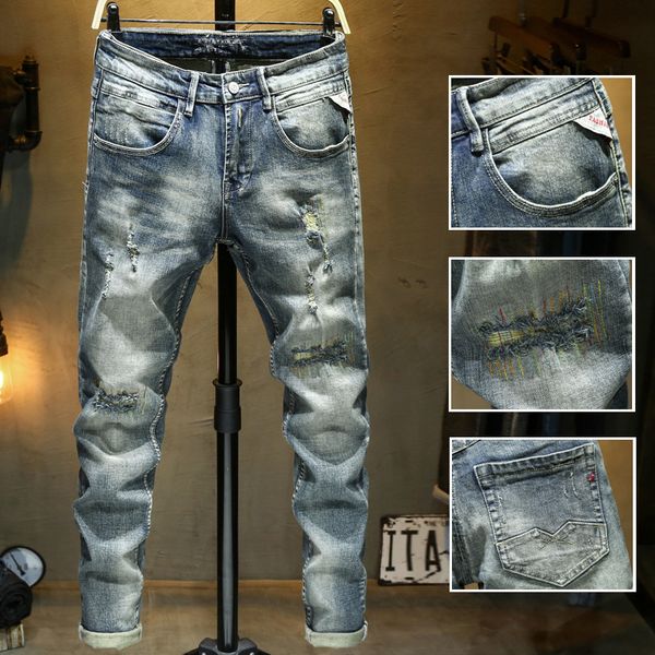 

2020 new diesel mens distressed ripped biker jeans slim fit motorcycle denim for men luxury designer hip hop mens good quality, Blue