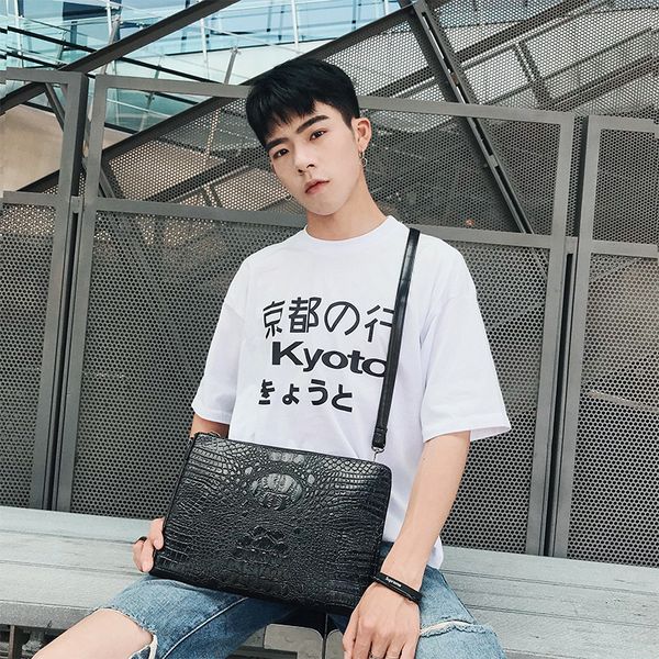 

korean men's handbags fashion leather street new crocodile pattern clutch bag