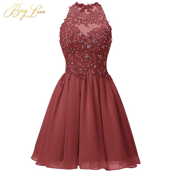 

short dark red homecoming dress 2019 mini beaded lace appliques vestido de formatura open back halter neck graduation prom gown, White;black