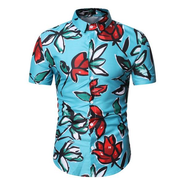 

men's casual shirts men personality leaf print short sleeve slim male fashion blouse summer arrival green, White;black