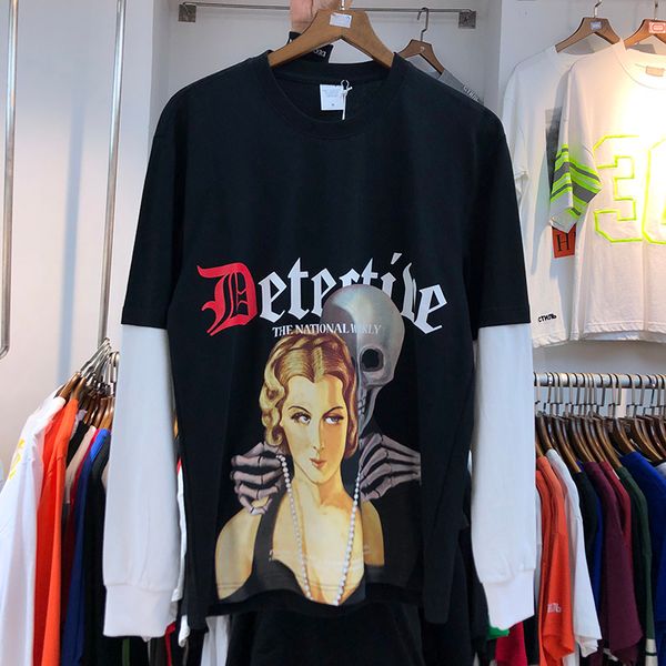 

the national weekly t-shirt stitching two-color long sleeve t-shirts men women casual cotton devil beauty the national weekly, White;black