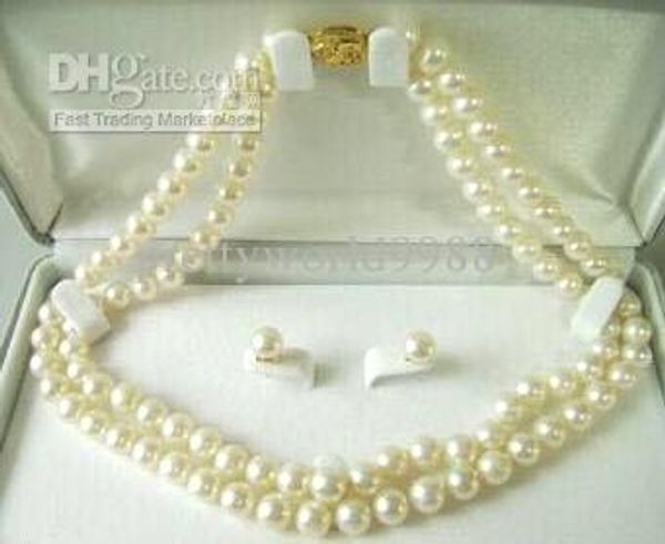 

7-8mm rare salt water white pearl necklace earring set 17&18inches, Silver