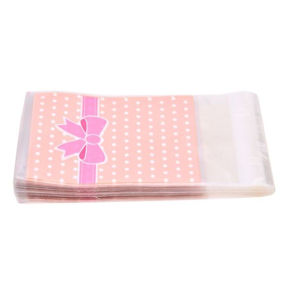 

botique-100 x pink bow tie bag sachet biscuit candy bag plastic bowknot
