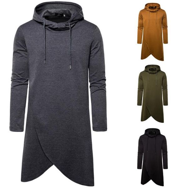 

2019 new fashion solid color hoodies men's clothes medium length sweatshirts men hip hop streetwear hoodie clothing, Black