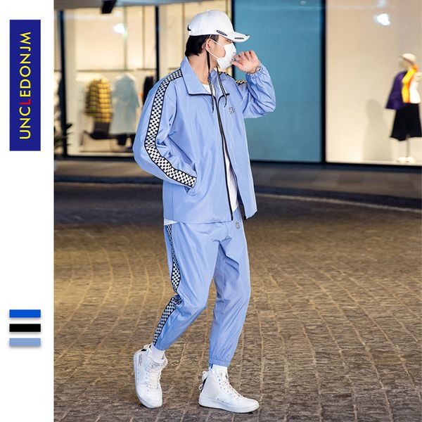 

мужской комплект мода спорт мужчины спортивный костюм хип-хоп фитнес одежда из двух частей толстовка тренировочный костюм мужской спортивный, Gray