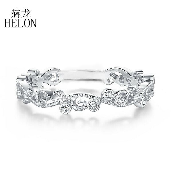 

helon solid 14k white gold au585 genuine natural diamonds milgrain wedding engagement ring half eternity band women fine jewelry, Golden;silver
