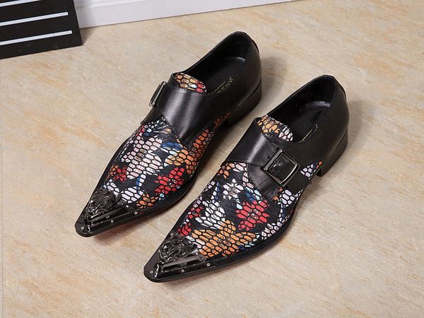 

metal pointed toe buckle men formal dress shoes black leather business office work flats brogues