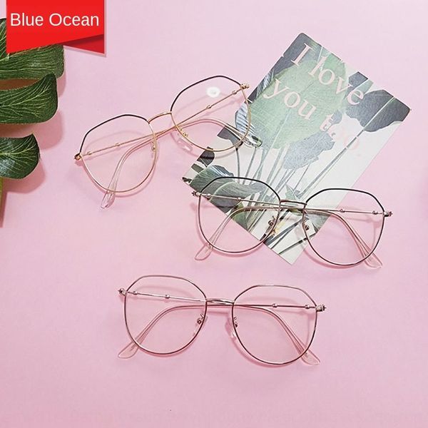 

large frame polygon irregular frame women's fashionable plain-looking thin glasses glasses myopia men's no degree, Silver